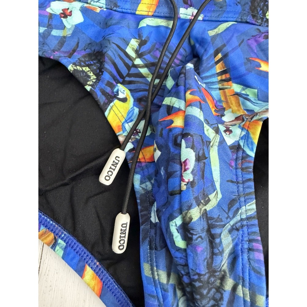 Mundo Unico Men's Brief Swimsuit Sz XL Blue Colorful Floral Toucan - Picture 2 of 6